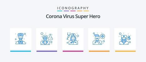 corona virus super héroe azul 5 paquete de iconos que incluye mujer. gente. doctor. hombre. avatar. diseño de iconos creativos vector