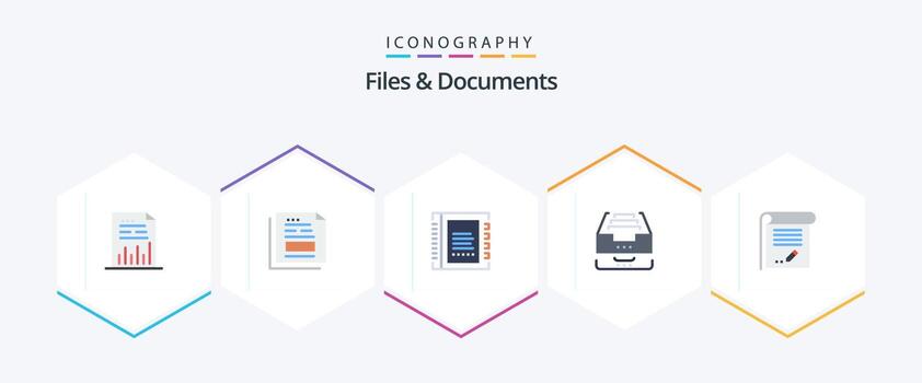 Files And Documents 25 Flat icon pack including data. archive. invoice. list. contact vector