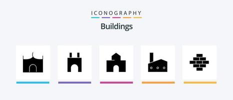 Buildings Glyph 5 Icon Pack Including construction. bricks. landmark. nuclear plant. industrial plant. Creative Icons Design vector