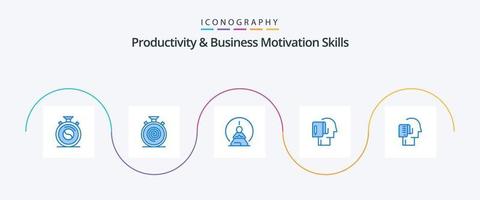 productividad y habilidades de motivación empresarial paquete de iconos azul 5 que incluye nota. empezar desde el principio. lento. comenzar. mental vector