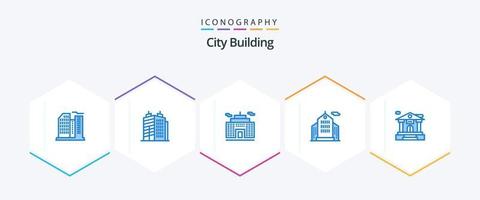 Paquete de 25 íconos azules de construcción de la ciudad que incluye . negocio. edificio vector