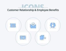 relación con el cliente y beneficios para empleados blue icon pack 5 diseño de iconos. rostro. carta. computadora portátil. fax. correo vector