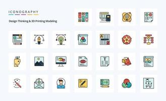 25 Design Thinking And D Printing Modeling Line Filled Style icon pack vector