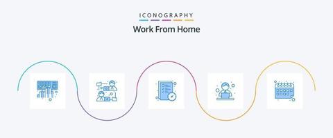 Work From Home Blue 5 Icon Pack Including calendar. time. file sharing. routine. time vector