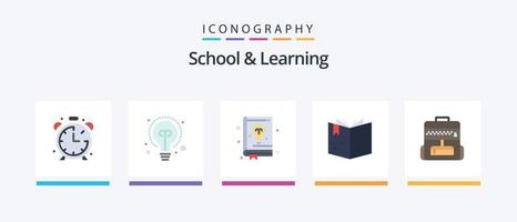 Paquete de 5 iconos planos de escuela y aprendizaje que incluye. educación. educación. bolsa. educación. diseño de iconos creativos vector