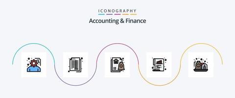 Accounting And Finance Line Filled Flat 5 Icon Pack Including asset. document. bookkeeping. chart. mortgage vector