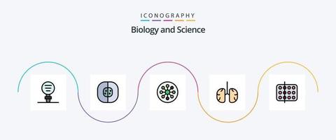 la línea de biología llenó el paquete de iconos planos 5 que incluye médicos. biología. química. cuidado de la salud. respirar vector
