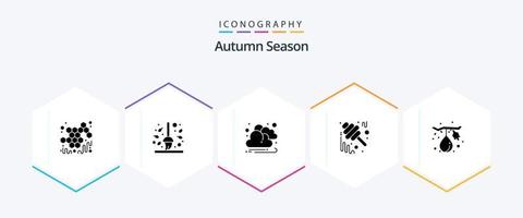 paquete de iconos de 25 glifos de otoño que incluye fig. mermelada. rastrillo. Miel. otoño vector