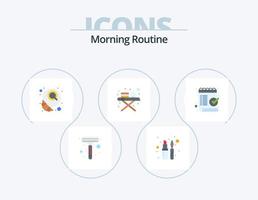 paquete de iconos planos de rutina matutina 5 diseño de iconos. marca. Lista de Verificación. café. controlar. soporte de planchado vector