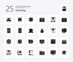 3d Printing 25 Solid Glyph icon pack including clipboardd. cube. webd. box. laser sintering vector