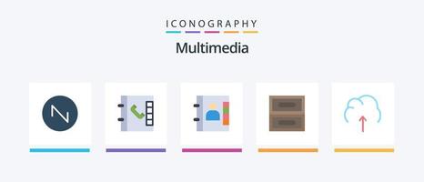 paquete de iconos de 5 planos multimedia que incluye . almacenamiento. archivo. servidor. datos. diseño de iconos creativos vector