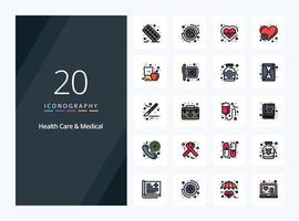 20 Health Care And Medical line Filled icon for presentation vector