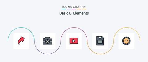 Basic Ui Elements Line Filled Flat 5 Icon Pack Including time. data. youtube. storage. card vector