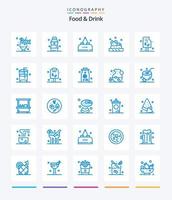 comida y bebida creativa 25 paquete de iconos azules como . alimento. . Bruschetta. cerca vector
