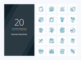 20 icono de color azul de bebida de comida de verano para presentación vector