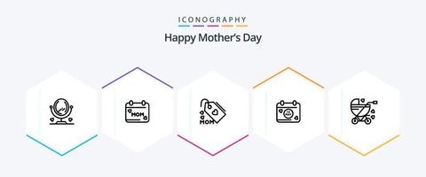 feliz día de la madre paquete de iconos de 25 líneas que incluye el día. calendario amar. mamá vector