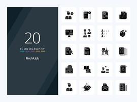 20 Find A Job Solid Glyph icon for presentation vector