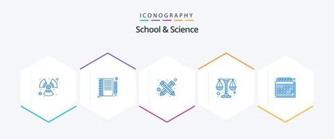 escuela y ciencia 25 paquete de iconos azules que incluye calendario. blogueando estudiar. medicamento vector