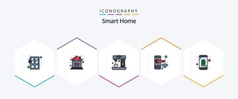 Smart Home 25 FilledLine icon pack including lock. door. setting. kitchen. drink vector