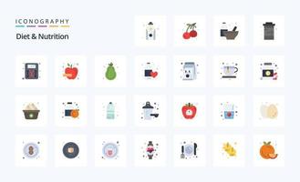25 paquete de iconos de color plano de dieta y nutrición vector
