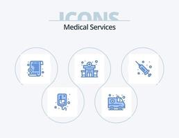 Medical Services Blue Icon Pack 5 Icon Design. . . prescription. medicine. injection vector