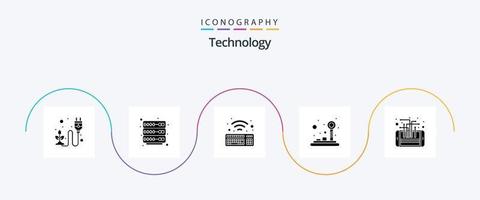 Technology Glyph 5 Icon Pack Including phone. circuit. keyboard. joystick. control pad vector