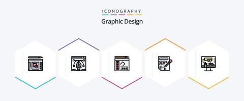 diseño gráfico paquete de iconos de 25 líneas completas que incluye diseño. relleno de color. libro. gota de color balde vector