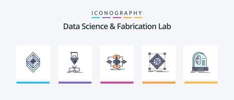 La línea de laboratorio de fabricación y ciencia de datos llenó un paquete de 5 iconos, incluido el móvil. datos. laboratorio. acero. fabricación. diseño de iconos creativos vector