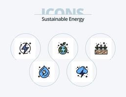 paquete de iconos lleno de línea de energía sostenible 5 diseño de iconos. ecológico laboratorio. cargar. matraz. renovable vector