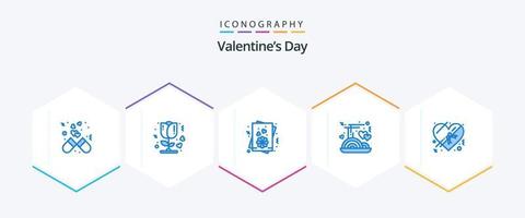 día de san valentín 25 paquete de iconos azules que incluye presente. amor por la comida romántico. fideos. palillo vector