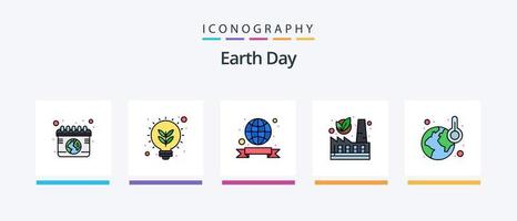 la línea del día de la tierra llenó el paquete de 5 íconos que incluye la tierra. blindaje. ecológico seguridad. árbol. diseño de iconos creativos vector