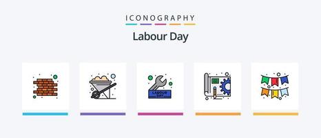 Labour Day Line Filled 5 Icon Pack Including worker. builder. gear. wrench. repair. Creative Icons Design vector