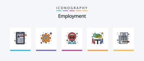 la línea de empleo llenó el paquete de 5 íconos que incluye. aplicacion de trabajo. periódico. empleo. cuidado de los empleados. diseño de iconos creativos vector