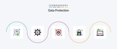 paquete de iconos de 5 planos de protección de datos que incluye . computadora portátil. encriptación seguridad. seguridad vector