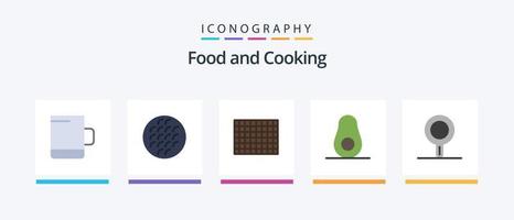 Paquete de 5 íconos de comida plana que incluye. cacerola de estofado chocolate. cacerola. fruta. diseño de iconos creativos vector
