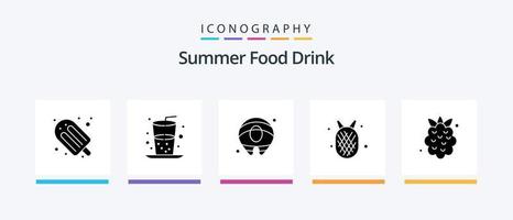 Summer Food Drink Glyph 5 Icon Pack Including fruit. food. summer. summer. amanas comosus. Creative Icons Design vector