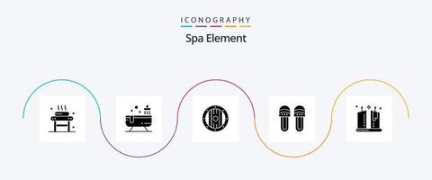 paquete de iconos de glifo 5 de elementos de spa que incluye velas. calzado. agua. cómodo. spa vector