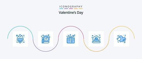 paquete de iconos azul 5 del día de san valentín que incluye corazones. regalo. regalo. boda. pastel vector