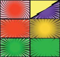 Comic book colorful frames background with halftone rays radial and dotted effects pop art style vector