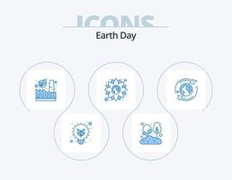 Earth Day Blue Icon Pack 5 Icon Design. earth. globe. tree. flower. factory vector