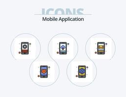 Mobile Application Line Filled Icon Pack 5 Icon Design. gps. app. phone recorder. audio recognition vector