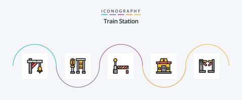 la línea de la estación de tren llenó el paquete de iconos planos 5 que incluye torniquetes. acceso. bandera. urbano. oficina vector