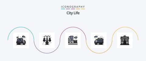 City Life Line Filled Flat 5 Icon Pack Including home. city. city. truck. city vector