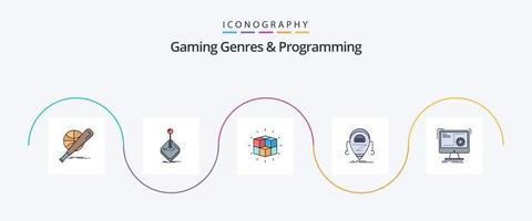 Gaming Genres And Programming Line Filled Flat 5 Icon Pack Including droid. android. joystick. cube. puzzle vector