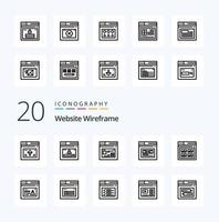 paquete de iconos de línea de estructura metálica de 20 sitios web como web diseño de sitio web de internet web vector