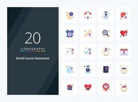 20 icono de color plano de conciencia mundial sobre el cáncer para la presentación vector
