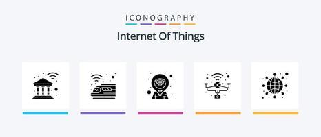 Internet Of Things Glyph 5 Icon Pack Including internet. smart. transport. quad copter. drone. Creative Icons Design vector