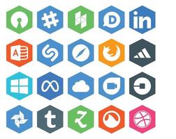 Paquete de 20 íconos de redes sociales que incluye google duo facebook safari meta adidas vector