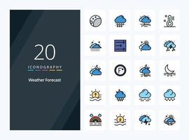 20 icono lleno de línea meteorológica para presentación vector
