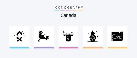 Canada Glyph 5 Icon Pack Including canada. map. canada. leaf. water. Creative Icons Design vector